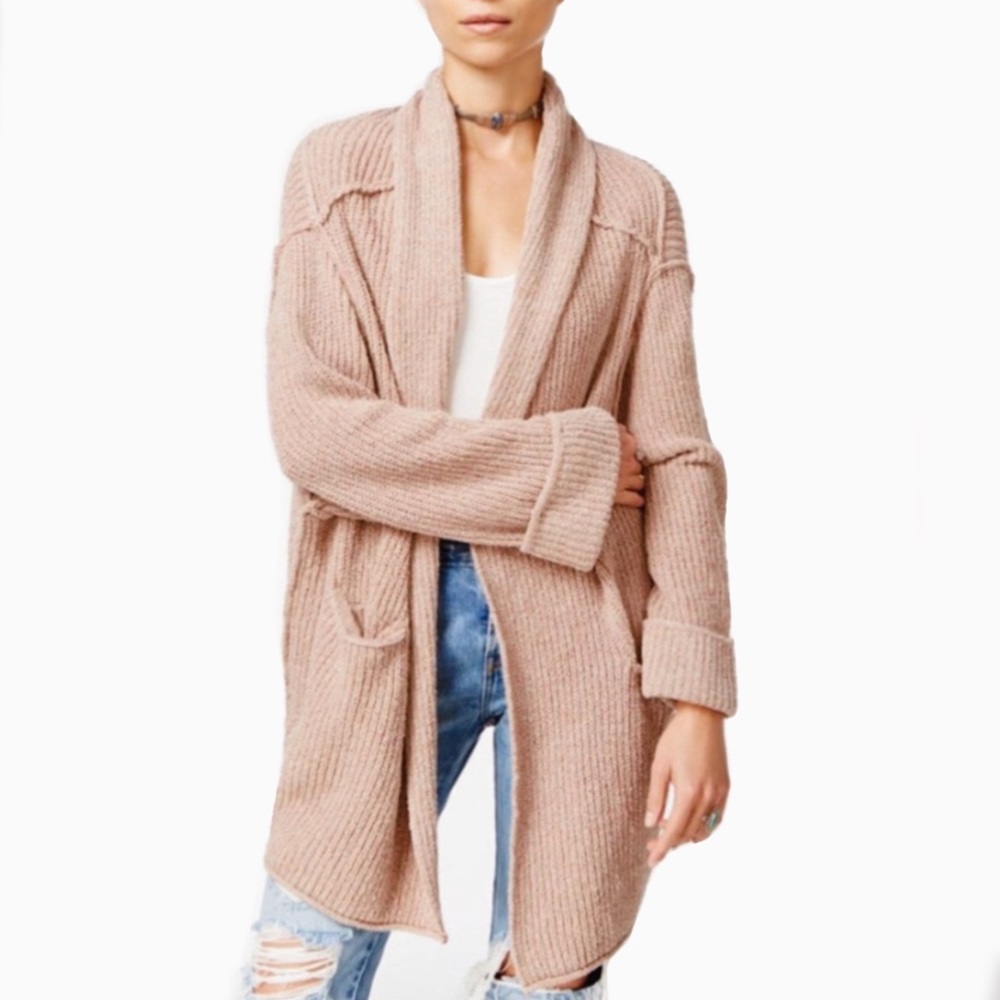 Free People Low Tide Cardigan Oversized Slouchy Cozy Knit Sweater Rose Pink Boho - Picture 14 of 16